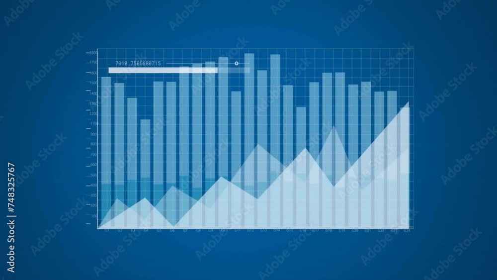 Poster Animation of data processing and diagram on blue background