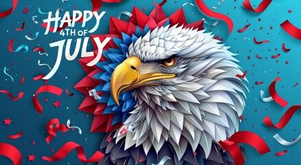 HAPPY 4TH OF JULY fourth of july happy eagle in the style of circular shapes Generative AI