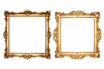 Set of three vintage gold baroque wooden frames on isolated background