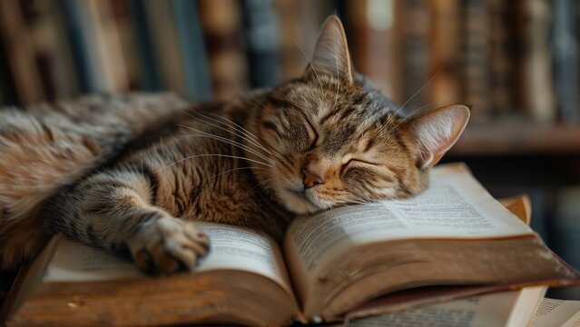 Cat lying on a book With Generative AI