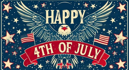 HAPPY 4TH OF JULY fourth of july eagle and stars Generative AI - obrazy, fototapety, plakaty