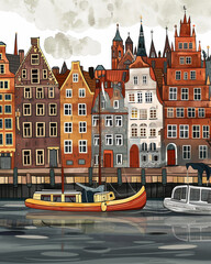 Poland Gdansk old city. Vector illustration, beautiful European city