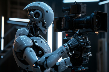 Fototapeta premium AI Replacing the Film Industry: The Silver Screen's New Maestro – Meet the Robot Directors Shaping Movies with Algorithmic Expertise and Futuristic Finesse.
