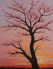 Cherry Blossom in a sunset - Oil Painting