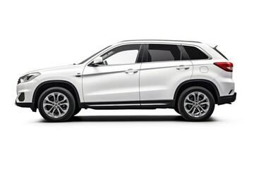 White SUV car isolated on white background with clipping path. Side view.