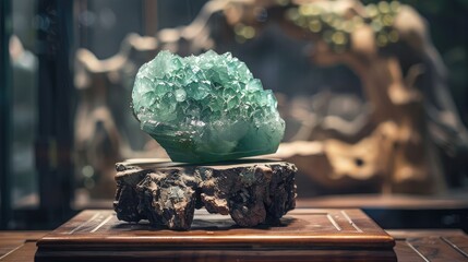 Jade, stone on wooden stand. - obrazy, fototapety, plakaty