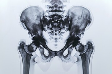 This photo showcases an x-ray image capturing the detailed anatomy of a persons skeletal structure, specifically focusing on the back and spine, X-ray film of a human tailbone in 3D, AI Generated - obrazy, fototapety, plakaty