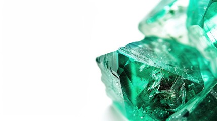 Macro emerald stone mineral in rock on white background close up