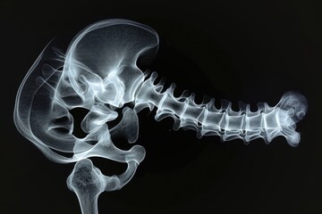 This x-ray image provides a detailed view of a human skeleton, showcasing the various bones, joints, and the spine, X-ray film of a human tailbone in 3D, AI Generated - obrazy, fototapety, plakaty
