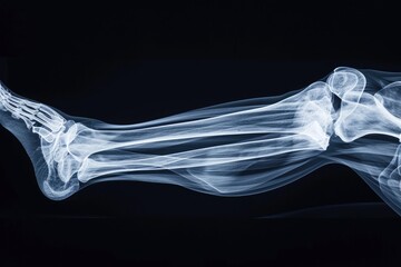Naklejka premium This x-ray image depicts a persons leg and foot, providing a clear view of the skeletal structure, X-ray visualization of a human muscle tensing in 3D, AI Generated