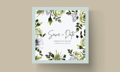 fresh greenery flower and white floral invitation card template