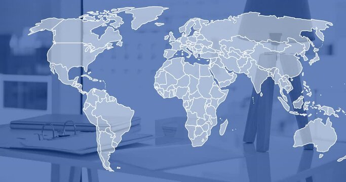 Animation of world map over empty office