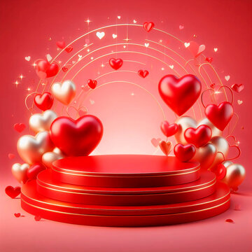 layout com pódio vermelho para arte do dia dos namorados com corações vermelhos