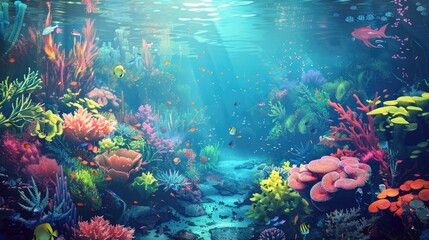 Wonderful and beautiful underwater world with corals and tropical fish. - obrazy, fototapety, plakaty