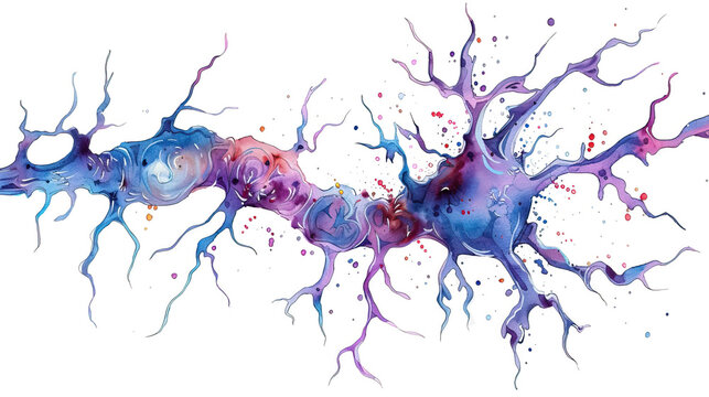 Illustration of neuron anatomy. Neuroscience, neurology, nervous system and impulse, brain activity, microbiology concepts. Artist vision.