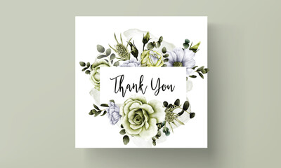 fresh greenery flower and white floral invitation card template