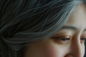 A close-up of head with gray hair and a smile