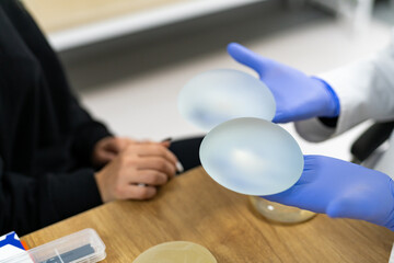 Plastic cosmetology operation equipment. Silicone breast implants choosing.