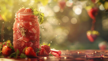 Strawberry rhubarb smoothie, strawberry smoothie, berry smoothie, healthy smoothie, smoothie in a...
