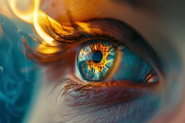 Fotobehang macro image of a human eye with fire flames © Jorge Ferreiro