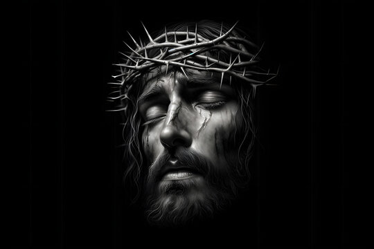 Jesus crucificado com coroa de espinhos na cabe&ccedil;a 