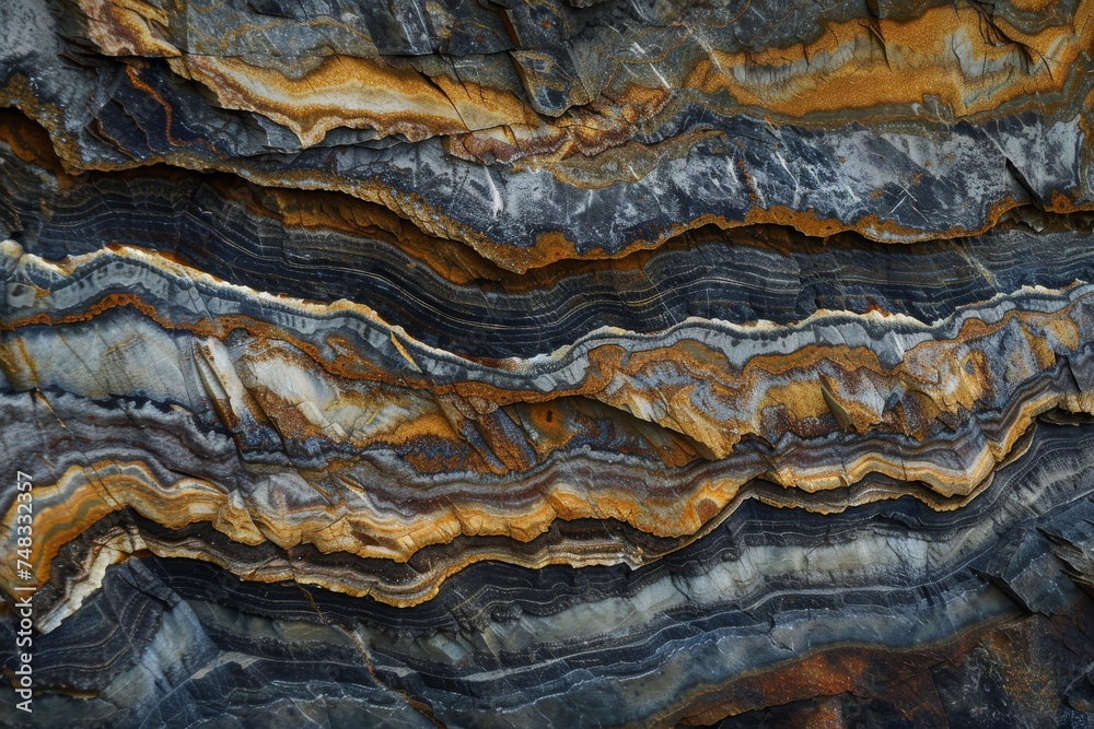 Aufkleber detailed image capturing the intriguing patterns and vibrant colors of stratified geological layers,