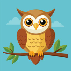 Happy Owl sitting On a tree Branch vector illustration