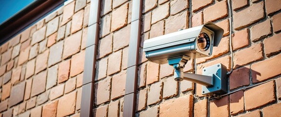 Wall-mounted surveillance camera monitors the area for public safety