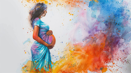 A pregnant woman in despair. depressed pregnant girl on a white background. Nervous breakdown.  watercolor art