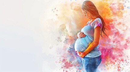 A pregnant woman in despair. depressed pregnant girl on a beige background. Nervous breakdown.  watercolor art