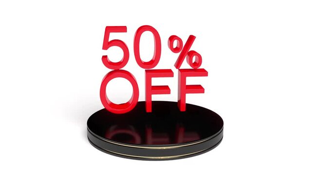 50 percentages discount off back podium on white 