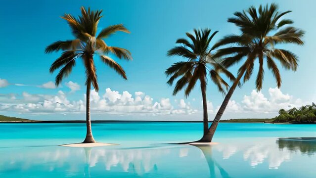 Tropical landscape with palm trees.