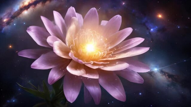 Flowers on the background of the cosmic night sky