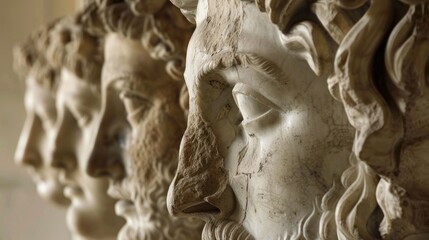 Fototapeta premium Close Up of Statues Adorning Wall