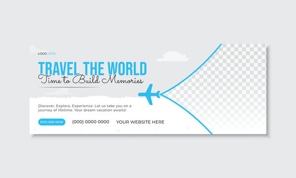 Creative travel facebook timeline cover banner design template, social media marketing ads promotion for tour tourism agency business advertising web banner layout bundle, new stylish editable vector