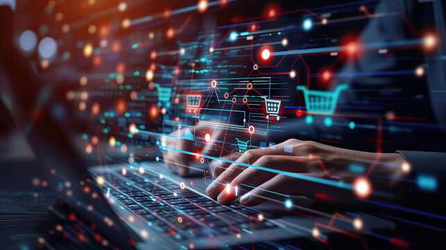 person shopping in the internet - digital shopping cart 