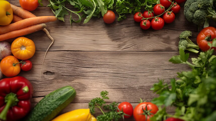 Fresh Vegetables Appearing On Wooden Table. Diet menu. Health Food concept