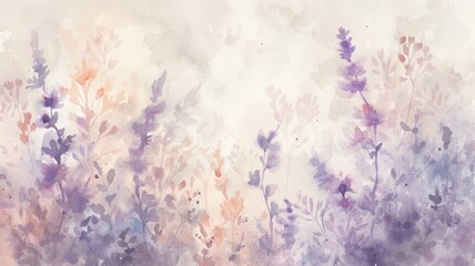 Delicate watercolor flowers bloom in a misty, ethereal landscape, with a gentle blend of pastel hues creating a peaceful and dreamy artistic expression