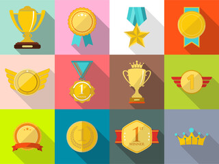 Sports trophies and awards in flat design style vector illustration