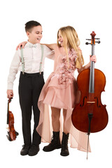 Boy and girl playing violin and cello © Stockphotodirectors