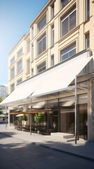 Minimalistic Modern Cityscape: Aesthetically Pleasing Awning Projecting from Building