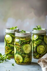 glass jar with pickled cucumbers
