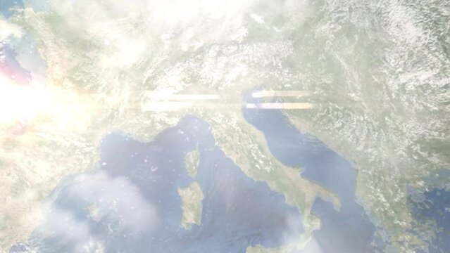 Zoom in from space and focus on Sesto Fiorentino, Italy. 3D Animation. Background for travel intro. Elements of this image furnished by NASA