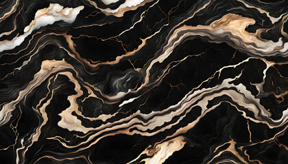 Widescreen image of black gold marble