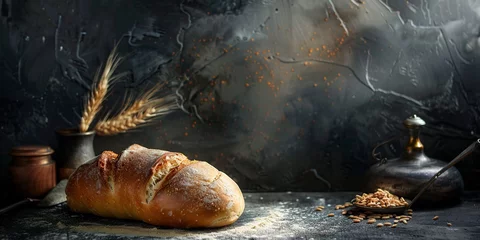 Zelfklevend Fotobehang freshly baked bread in a rustic style © Jorge Ferreiro