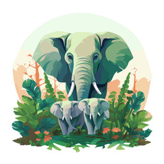 Afrikanische Elefantenfamilie in der Savanne Illustration Vektor isoliert transparent hintergrund