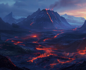 Amazing view of volcanos and lava - obrazy, fototapety, plakaty