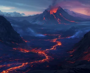 Fotobehang Amazing view of volcanos and lava © Koray
