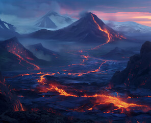 Amazing view of volcanos and lava - obrazy, fototapety, plakaty