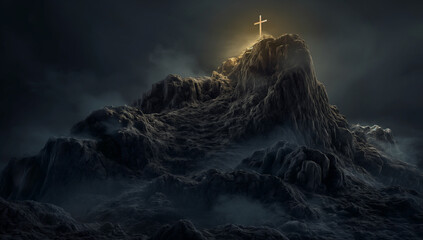 Cross top of the mountain. Christianity, Religion  - obrazy, fototapety, plakaty